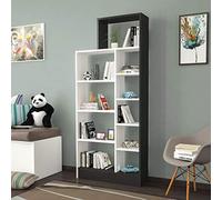 Librería Zerre Shelf, armario de pared - con estantes - para sala de estar, oficina - negro, madera blanca, 75,4 x 22 x 170,8 cm
