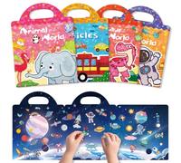 Libro Pegatinas (Versión mejorada) Pack de 4 Pegatinas Infantiles Reutilizables,Dinosaurio + Animal + Espacio + Vehículos Tema, Apto Para Niños Mayores de 2 Años