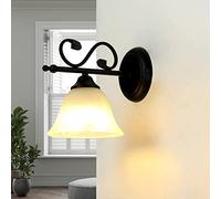 Licht-Erlebnisse Aplique casa de campo, aplique antiguo, negro, blanco, pantalla de cristal, bajo deslumbramiento, dormitorio, salón, D:23 cm, E14, rústico, aplique estilo casa de campo