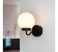 Licht-Erlebnisse Aplique de Baño TOGO Negro Vidrio Metal con Interruptor IP44 para Baño, Pared, Clásico, 19 cm, E14, Máx. 40 Vatios, Esfera