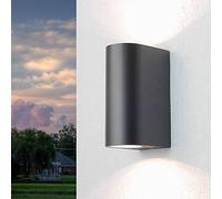 Licht-Erlebnisse Aplique de exterior aluminio cristal antracita IP44 patio de casa H:15,2 cm GU10 aplique de exterior semicircular moderno jardín AALBORG