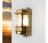 Licht-Erlebnisse Aplique de exterior de diseño marítimo A:22 cm de latón antiguo y cristal estriado 100% inoxidable Lámpara e pared exterior para jardín