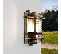 Licht-Erlebnisse Aplique de exterior de diseño marítimo de latón antiguo y cristal estriado 100% inoxidable Lámpara e pared exterior para jardín balcón terraza