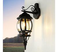 Licht-Erlebnisse Aplique exterior BREST de aluminio negro cristal E27 IP43 Lámpara de pared con brazo Farol de estilo rústico para jardín