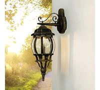 Licht-Erlebnisse Aplique exterior BREST de color dorado antiguo de aluminio cristal E27 IP44 Lámpara de pared Farol de estilo rústico
