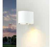 Licht-Erlebnisse Aplique GU10, aplique de pared blanco, downlight exterior, semicircular, jardín, terraza, D:9,2 cm, IP44, impermeable, aplique de puerta, aplique de pared exterior
