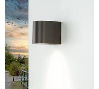 Licht-Erlebnisse Aplique GU10, foco casa pared exterior, marrón envejecido, lámpara exterior casa, IP44, W:6,8 cm, pequeño, semicircular, moderno, downlight, exterior, iluminación fachada