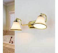 Licht-Erlebnisse GRANDO Lámpara de pared de metal y cristal en oro para baño L: 42 cm E14 máx. 40 W 2 focos, acogedora lámpara de pared estilo Art Nouveau
