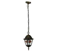 Licht-Erlebnisse Lámpara colgante rústica de exterior en oro antiguo con cristal en óptica Tiffany con cadena colgante E27 lámpara de exterior lámpara colgante de techo patio iluminación de jardín