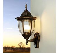 Licht-Erlebnisse Lámpara de pared exterior MILANO de estilo retro color cobre con detector de movimiento E27 IP23, Aplique Farol para jardín y terrazas