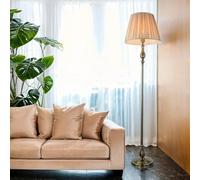 Licht-Erlebnisse Lámpara de pie salón 164 cm alto E27 en latón marrón antiguo de tela metal lámpara de pie clásica lámpara de pie FLEMISH