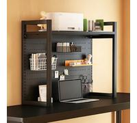 LIDANGUH Organizador de estantería de Escritorio de Metal con Panel Perforado, estantería de Escritorio para Almacenamiento sobre Escritorio, estantes Ajustables(Black Single Layer,90cm/35.4in)