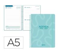 Liderpapel Agenda Escolar 2026-2027 Classic Espiral Día Página A5 Bilingüe Azul Turquesa con Calendario Bianual y Horario Semanal