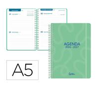 Liderpapel Agenda Escolar 2026-2027 Espiral Classic Bilingüe 2 Días por Página A5 Verde 70g FSC