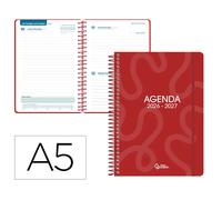 Liderpapel Agenda Escolar 2026-2027 Espiral Classic, Día Página A5, Interior Bilingüe, Papel FSC 70g, Color Rojo
