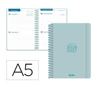 Liderpapel Agenda Escolar 26-27 Bilingüe, 2 Días por Página, Tamaño A5, Espiral, Color Turquesa, Colección Basic