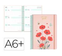 Agenda escolar liderpapel 26-27 espiral flowers semana vista a6+ bilingue 80g papel fsc rojo - LP759