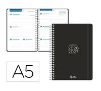 Liderpapel Agenda Escolar Espiral Basic 2026-2027 A5 Bilingüe Español Semana Vista Papel FSC 70g Negro