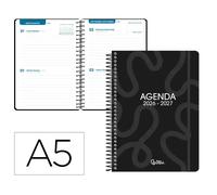 Agenda escolar liderpapel 26-27 espiral classic 2 dias pagina a5 bilingue 70g papel fsc negro - LP700