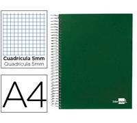 Cuaderno espiral liderpapel a4 micro papercoat tapa forrada 140h 75 gr cuadro 5mm 5 bandas 4 taladros verde - BA36