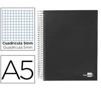 Cuaderno espiral liderpapel a5 micro papercoat tapa forrada 140h 75 gr cuadro5mm 5 bandas 6 taladros negro - BJ25