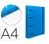 Liderpapel Carpeta A4 Cuadro 5mm 100 Hojas 80g Polipropileno 4 Anillas 40mm Azul Translucido