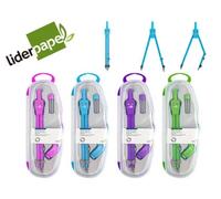 Liderpapel Compás Articulado con Adaptador Universal, Minas 2mm, Estuche Incluido, Colores Surtidos, Longitud 14cm