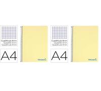 Liderpapel Cuaderno espiral a4 wonder tapa plastico 80h 90gr cuadro 4mm con margen color amarillo (Paquete de 2)