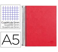 Liderpapel Cuaderno Espiral A5 Micro Papercoat Tapa Forrada 140 Hojas Cuadro 5mm Banda 5 Colores Rojo