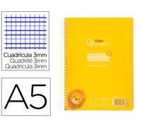 Liderpapel Cuaderno Espiral A5 Pautaguía 80h 90gr Cuadro Pautado 3mm con Margen Tapa Plástico Amarillo