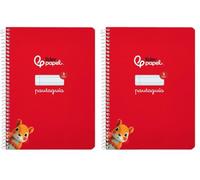 Liderpapel Cuaderno espiral a5 pautaguia tapa dura 80h 90 gr cuadro pautado 3mm color rojo. (Paquete de 2)