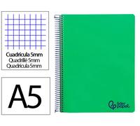 Cuaderno espiral liderpapel a5 micro wonder tapa plastico 120h 90gr cuadro 5mm 5 bandas 6 taladros color verde oscuro - BJ69