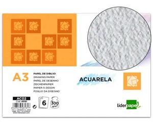 Liderpapel Papel de Dibujo Acuarela 297x420mm 300g/m2 Pack de 6 Hojas