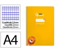 Liderpapel Pautaguía Cuaderno Espiral A4 Tapa Dura 80 Hojas Cuadriculado Pautado 2,5 mm, Papel 90 g, Color Amarillo, Herramienta Escritura