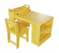 Lidzopas Juego de mesa y 2 sillas multifuncionales de madera para niños, escritorio de actividades con estante de almacenamiento grande y soporte para rollo de papel, mesa de manualidades para dibujar