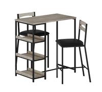Lidzopas Juego de mesa y sillas de bar de 3 piezas, mesa de desayuno de altura de mostrador, marco de madera y metal, estantes de almacenamiento, sillas tapizadas, mesa impermeable resistente a las