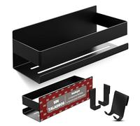 LIEBHEIM Estanteria Baño - Estanteria Ducha - Estante Baño - Cesta Ducha | Aluminio - negro - 2 opciones de adhesivo