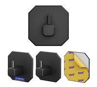 LIEBHEIM Ganchos toalleros sin taladrar - Cinta Adhesiva de Montaje TESA para una sujeción óptima - Ganchos Adhesivos de Acero Inoxidable - autoadhesivos (4X Acero Inoxidable Negro)