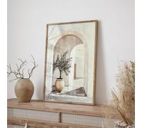 Lienzo impreso con diseño de la costa neutra en color crema claro italiano, árbol de olivo verde y arco de puerta beige, póster decorativo para el hogar (40x60cm/sin marco)