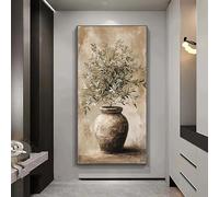 Lienzos con motivos de olivos - para salón, dormitorio, cocina - Arte mural moderno con ramas de olivo - Pintura sobre lienzo (50x100cm/sin marco)