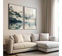 Lienzos decorativos minimalistas con paisajes Japandi, pósteres modernos de lagos tranquilos para la decoración de la sala de estar (40x60cm/2 piezas sin marco).