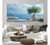 Lienzos impresos con la imagen de un olivo junto al mar y un paisaje rocoso para una decoración de pared moderna (55 x 110 cm).
