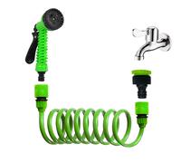 Life Basics Manguera Espiral Extensible de jardín, con Pistola de Riego de 7 Funciones, Incluye Adaptador y Pistola, Fabricada en Polipropileno Resistente, Verde Pistacho,7.5m/10m/15m