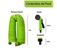 Life Basics Manguera Espiral Extensible de jardín, con Pistola de Riego de 7 Funciones, Incluye Adaptador y Pistola, Fabricada en Polipropileno Resistente, Verde Pistacho,7.5m/10m/15m
