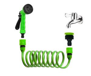 Life Basics Manguera Espiral Extensible de jardín, con Pistola de Riego de 7 Funciones, Incluye Adaptador y Pistola, Fabricada en Polipropileno Resistente, Verde Pistacho,7.5m/10m/15m