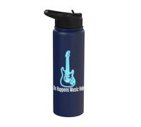 Life Happens Music Helps Electric Guitar Outline Stainless Steel Insulated Water Bottle