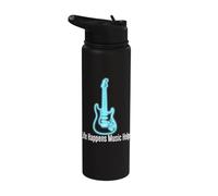 Life Happens Music Helps Electric Guitar Outline Stainless Steel Insulated Water Bottle