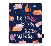 Life is Better with Cats and Books Book Sleeves, Cats Book Sleeve with Zipper, 11x8.5 Inch Washable Fabric