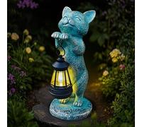 lifemet Estatua decorativa para jardín o balcón, resistente a la intemperie, de resina, para amantes del jardín, para mujeres y madres (gato verde)