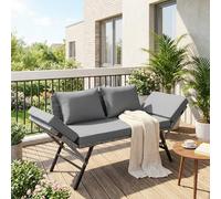 LIFERUN 2 en 1 Sofá Cama de Ratán, Muebles Jardín Convertible 2 Plazas con Reposabrazos Regulables para Terraza, Balcón, Exterior (Gris)
